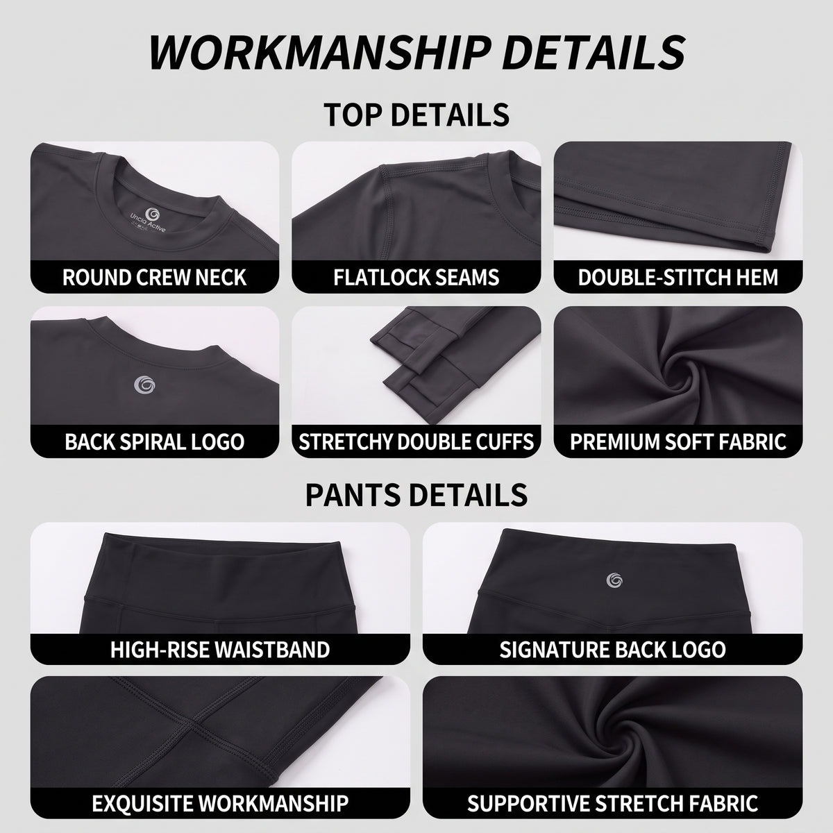 Uncia Active Women's 2 Piece Workout Outfit | Crew Neck Top & High Waist Leggings 