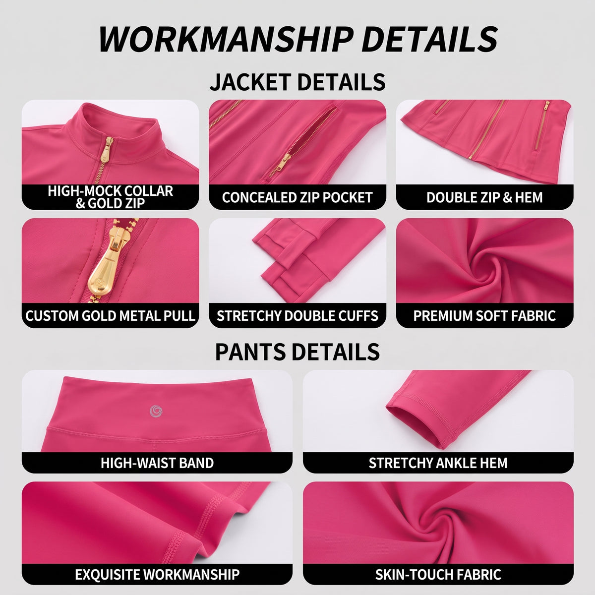 Uncia Active Women’s 2 Piece Activewear Set | Gold Zip Stand Collar Jacket & High Waist  Leggings