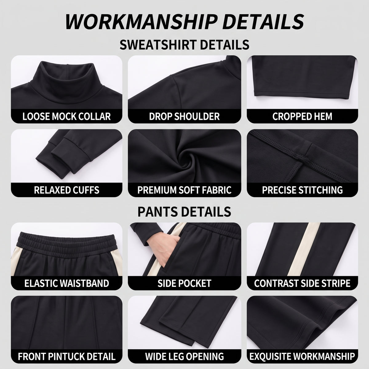Uncia Active Fleece Lined 2 Piece Outfit | Turtleneck Crop Top & Fleece Lined Leggings