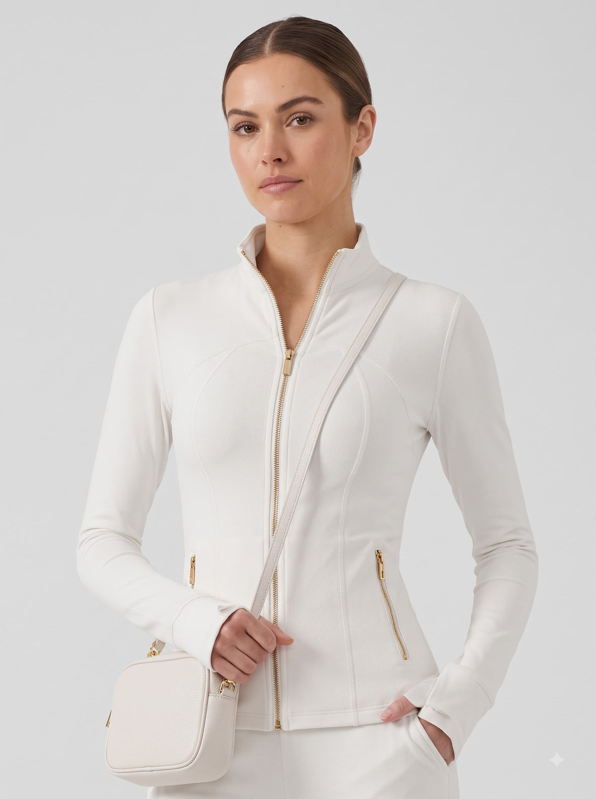 Uncia Active Stand Collar Zip Up Jacket | Gold Zipper Slim Fit