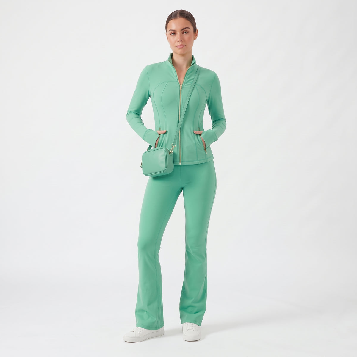 Uncia Active Women's 2 Piece Workout Set | Zip Up Jacket & Flare Yoga Leggings
