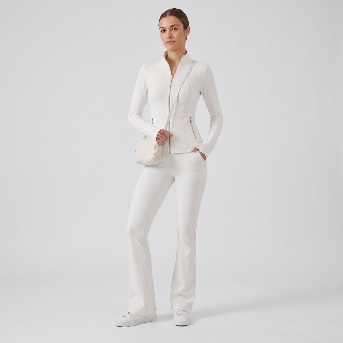 Uncia Active Women's 2 Piece Workout Set | Zip Up Jacket & Flare Yoga Leggings