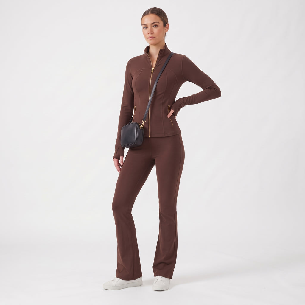 Uncia Active Women's 2 Piece Workout Set | Zip Up Jacket & Flare Yoga Leggings