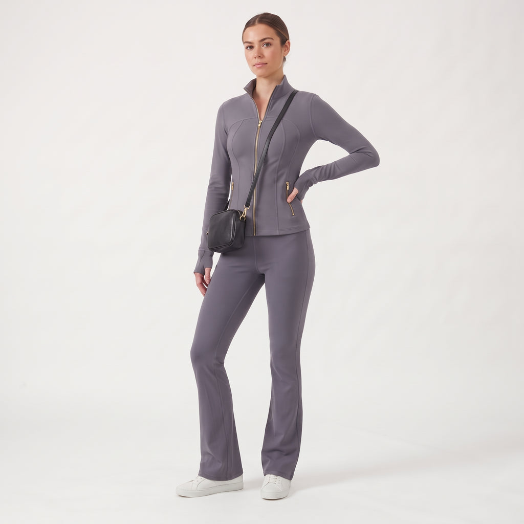 Uncia Active Women's 2 Piece Workout Set | Zip Up Jacket & Flare Yoga Leggings
