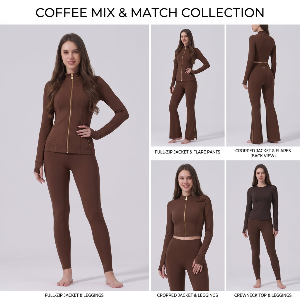 Uncia Active Women’s 2 Piece Activewear Set | Gold Zip Stand Collar Jacket & High Waist  Leggings