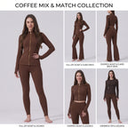 Uncia Active Women’s 2 Piece Activewear Set | Gold Zip Stand Collar Jacket & High Waist  Leggings