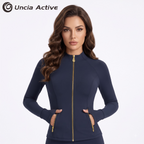 Women's Full Zip Long Sleeve Yoga Jacket With Pockets Thumb Holes Fitted Workout Running Athletic Top