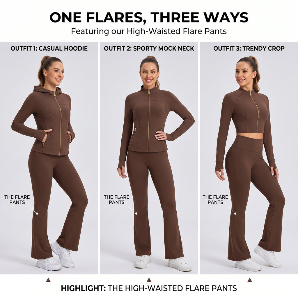 Uncia Active Women's Fold Over Waist Flare Yoga Leggings | Bootcut Compression Workout Pants