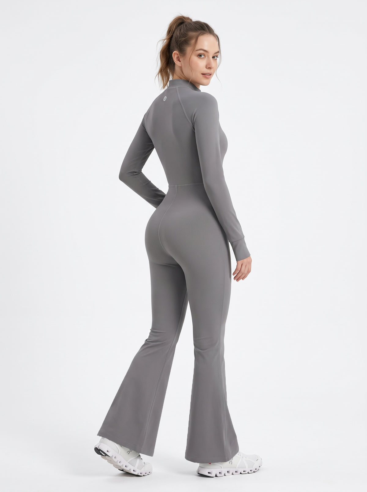 Uncia Active Half Zip Long Sleeve Flare Yoga Jumpsuit | Slim Fit Activewear Onesie for Women