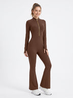 Uncia Active Half Zip Long Sleeve Flare Yoga Jumpsuit | Slim Fit Activewear Onesie for Women
