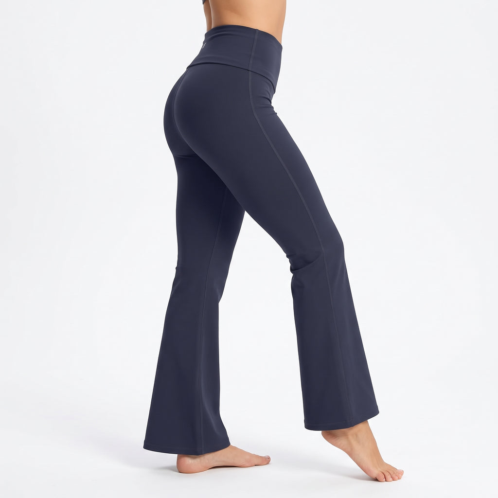 Uncia Active Women's Fold Over Waist Flare Yoga Leggings | Bootcut Compression Workout Pants