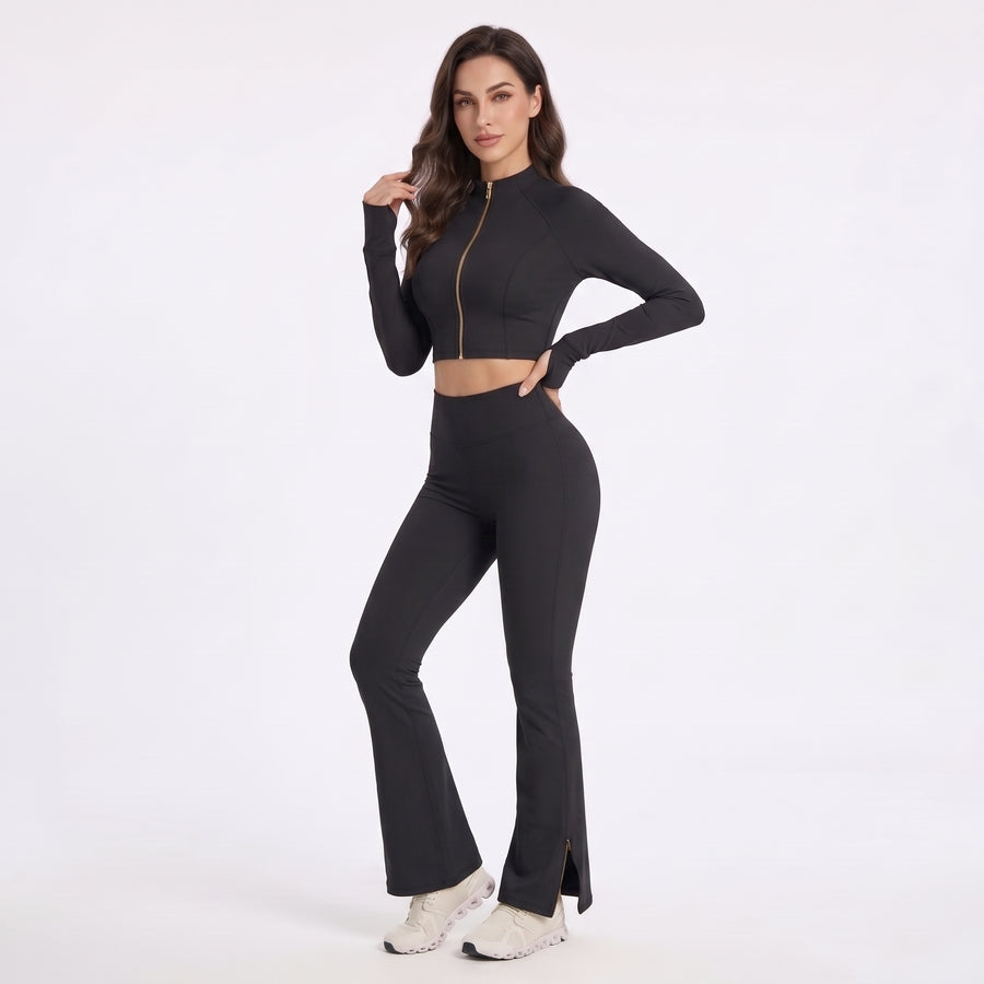 Uncia Active Women’s 2‑Piece Activewear Set | Zip‑Up Cropped Jacket & Flare Leggings
