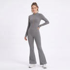 Uncia Active Half Zip Long Sleeve Flare Yoga Jumpsuit | Slim Fit Activewear Onesie for Women