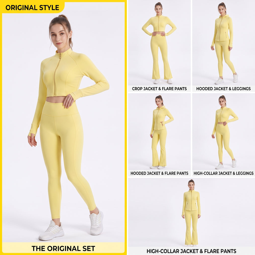 Uncia Active Women Zip Up  2 Piece  Set | High Waist Workout Leggings & Crop Yoga