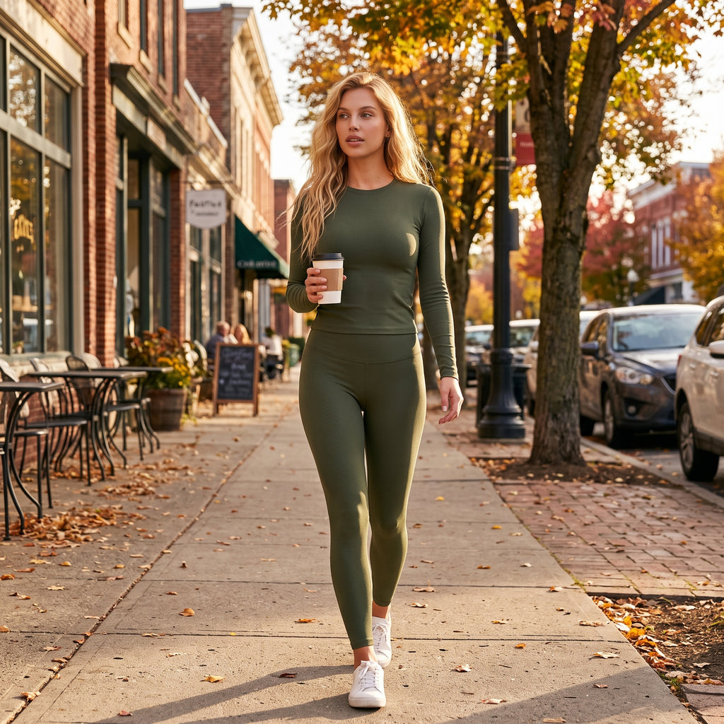 Uncia Active Women's 2 Piece Workout Outfit | Crew Neck Top & High Waist Leggings 