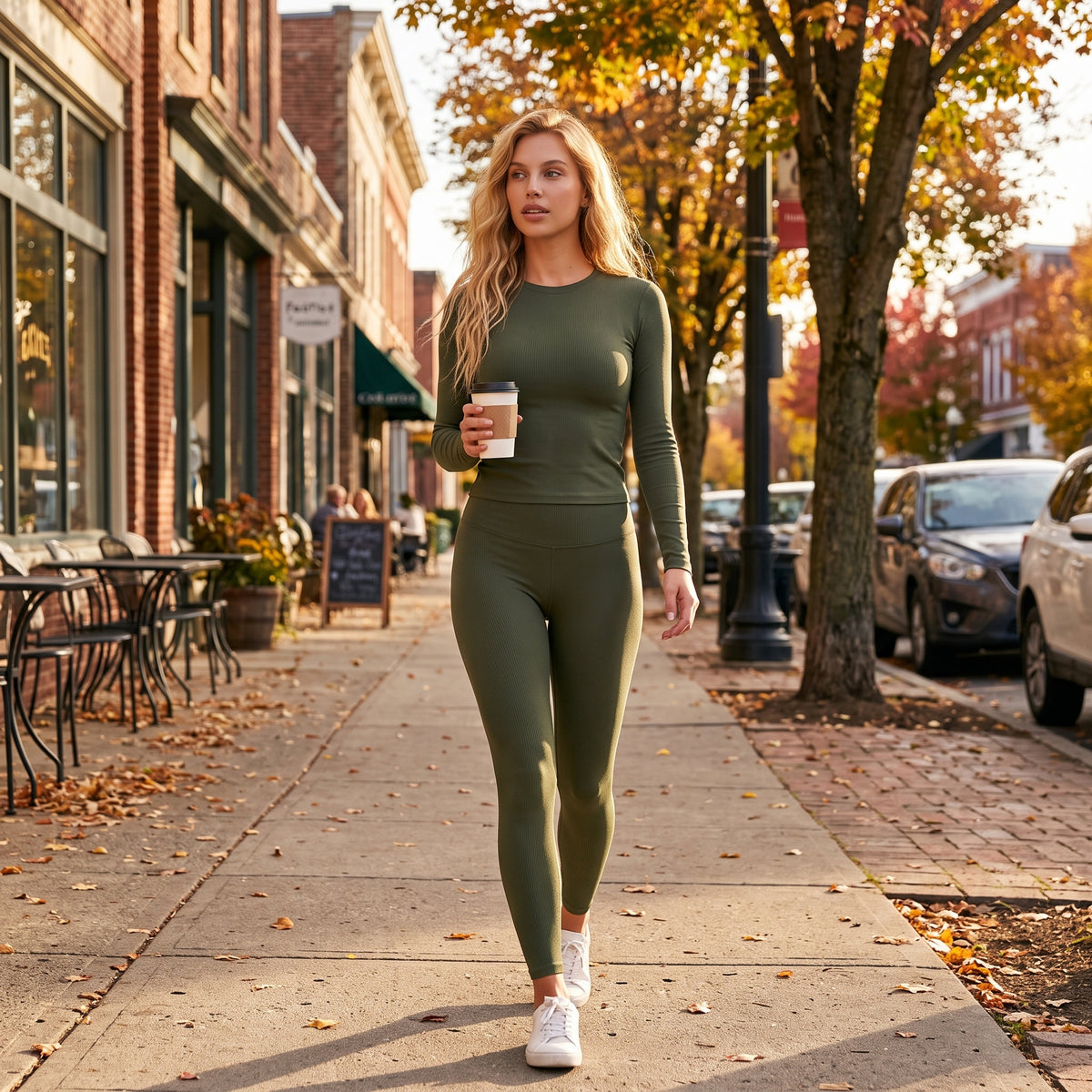 Uncia Active Women's 2 Piece Workout Outfit | Crew Neck Top & High Waist Leggings 