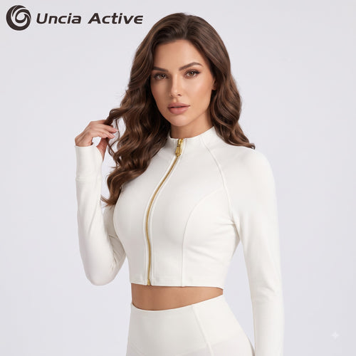 Half Zip Cropped Yoga Top for Women, Long Sleeve Slim Fit Athletic Gym Shirt with Thumb Holes