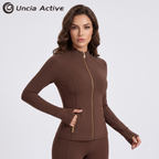 Women's Full Zip Long Sleeve Yoga Jacket With Pockets Thumb Holes Fitted Workout Running Athletic Top