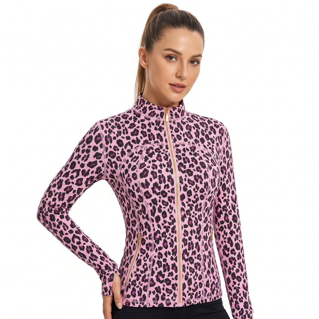 Uncia Active Women's Stand Collar Zip Up Jacket | Gold Zipper Slim Fit Coat