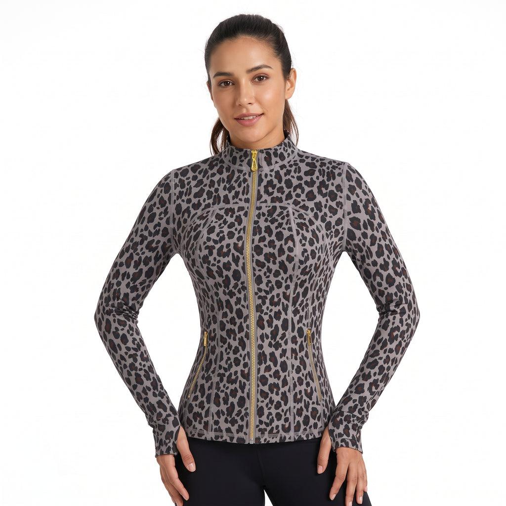 Uncia Active Women's Stand Collar Zip Up Jacket | Gold Zipper Slim Fit Coat