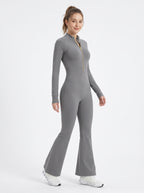 Uncia Active Half Zip Long Sleeve Flare Yoga Jumpsuit | Slim Fit Activewear Onesie for Women