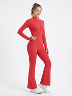 Uncia Active Half Zip Long Sleeve Flare Yoga Jumpsuit | Slim Fit Activewear Onesie for Women