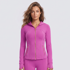Hooded Gold‑Zip Slim Workout Jacket