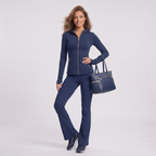 Gold‑Zipper Hood Jacket & Flare Leggings Set