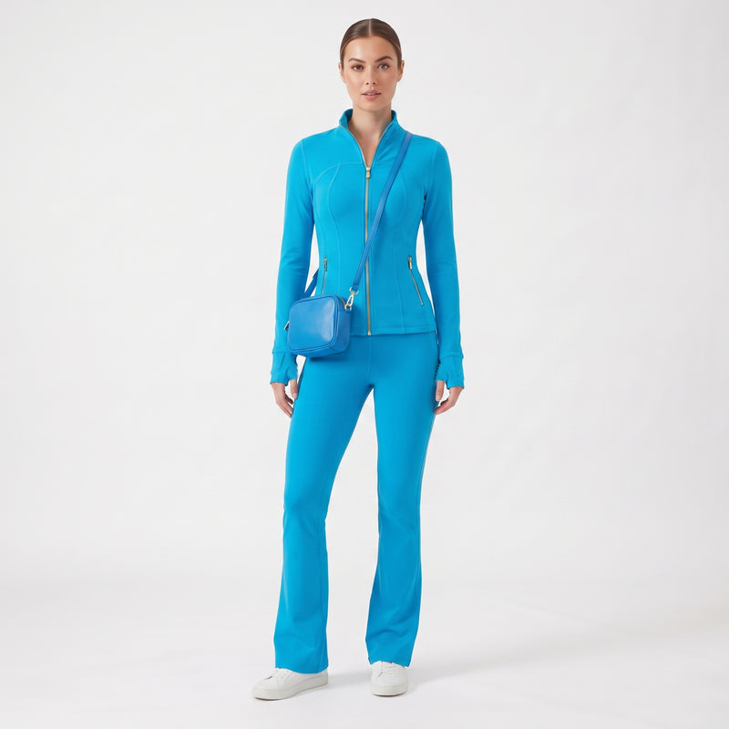 Gold‑Zipper Jacket & Flare Leggings Set