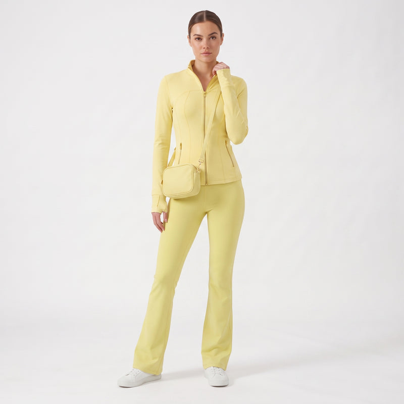 Gold‑Zipper Jacket & Flare Leggings Set