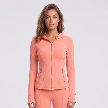 Hooded Gold‑Zip Slim Workout Jacket