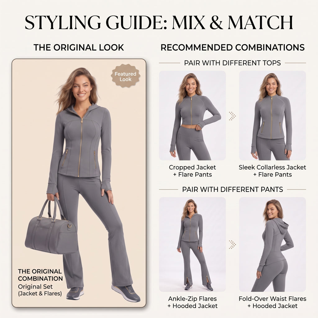 Uncia Active Women's 2 Piece Workout Set | Hooded Zip Jacket & Flare Leggings