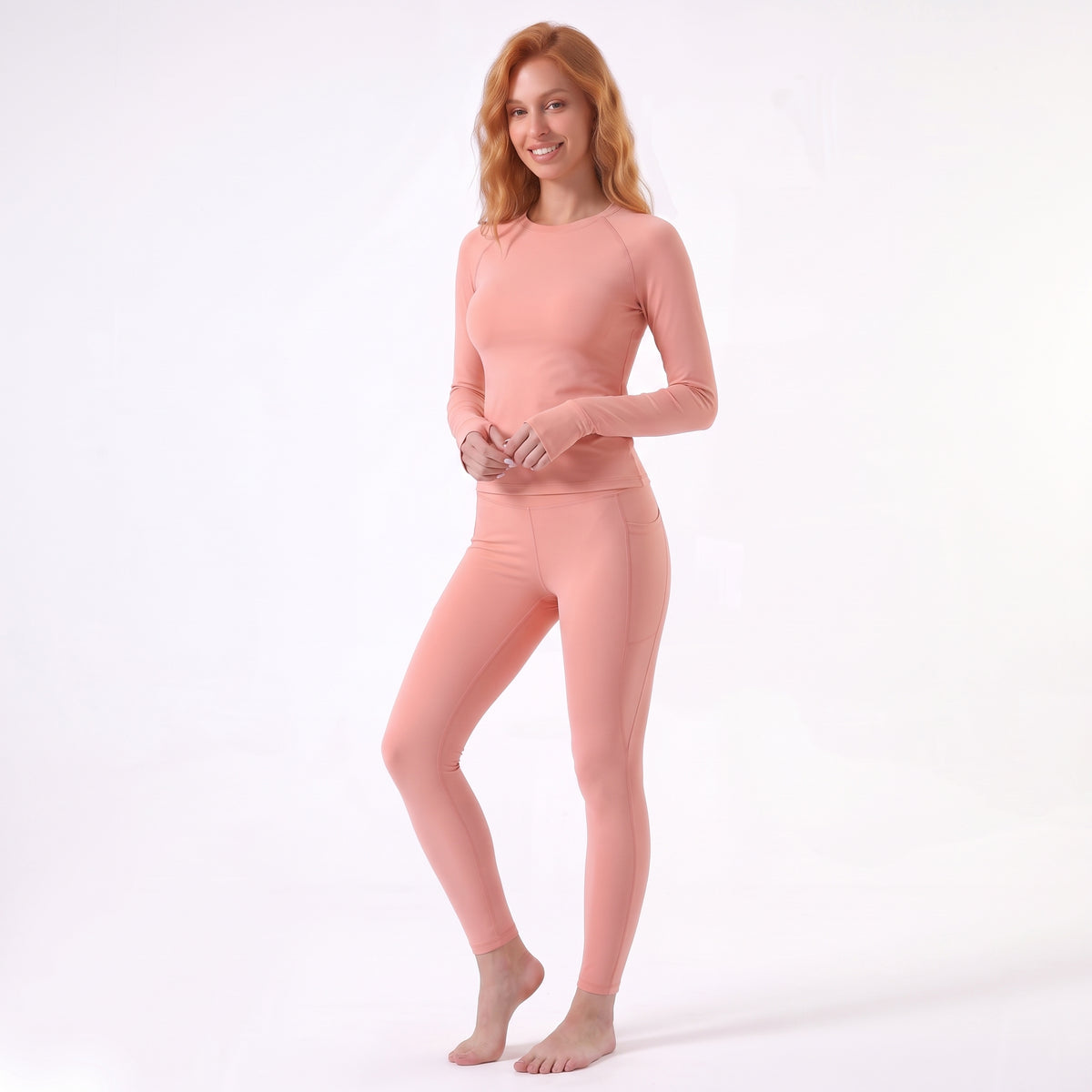 Uncia Active Long Sleeve Thumb Hole 2-Piece Yoga Set | High Waist Pocket Leggings Activewear