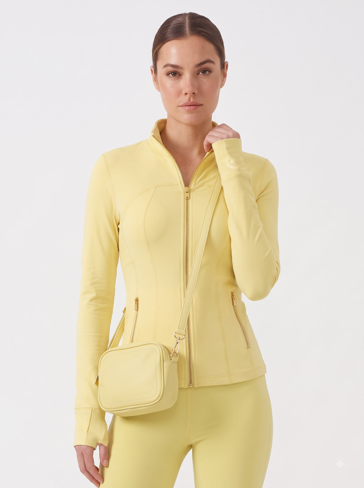 Uncia Active Stand Collar Zip Up Jacket | Gold Zipper Slim Fit