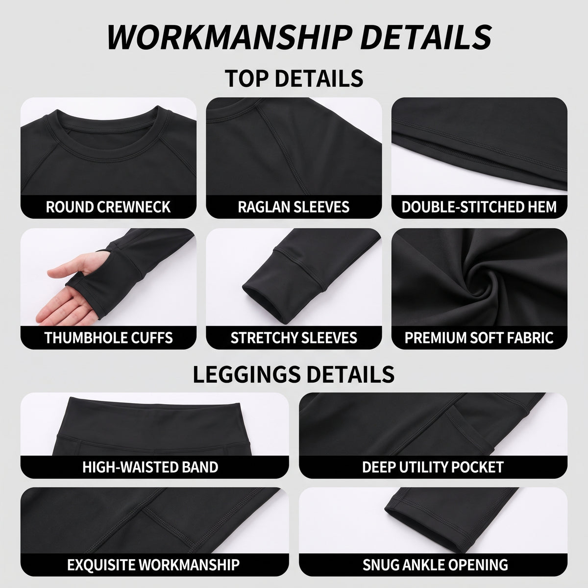 Uncia Active Long Sleeve Thumb Hole 2-Piece Yoga Set | High Waist Pocket Leggings Activewear