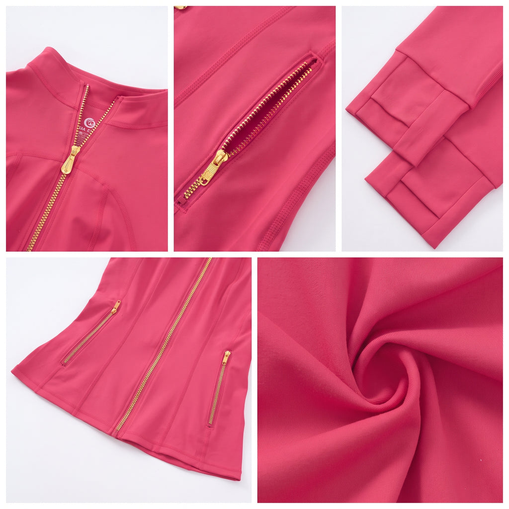 Uncia Active Women's Stand Collar Zip Up Jacket | Gold Zipper Slim Fit Coat