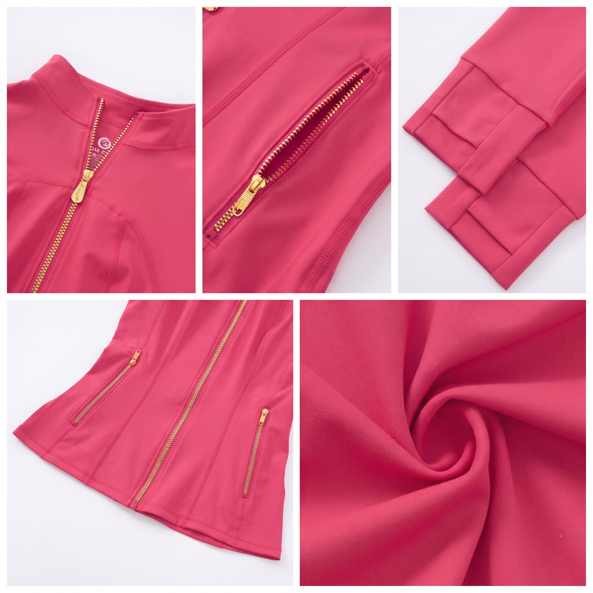 Uncia Active Women's Stand Collar Zip Up Jacket | Gold Zipper Slim Fit Coat