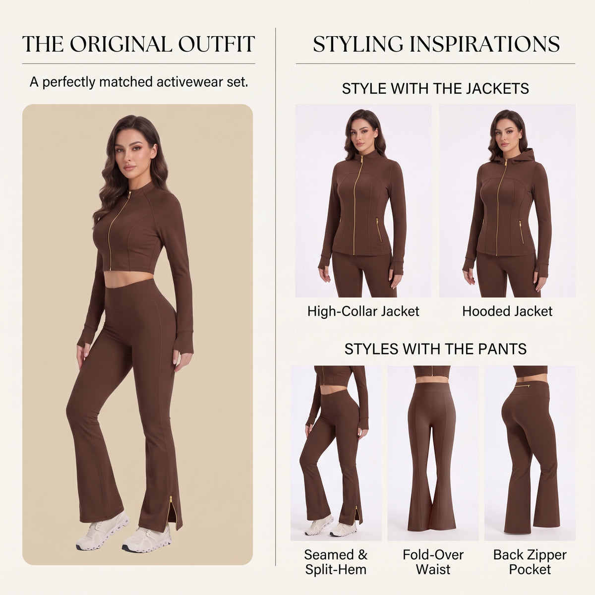 Uncia Active Women’s 2‑Piece Activewear Set | Zip‑Up Cropped Jacket & Flare Leggings