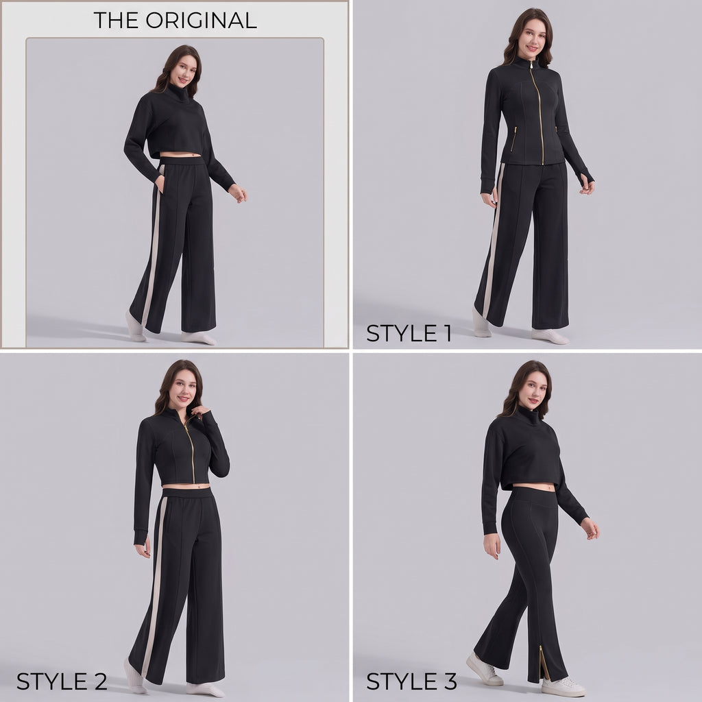 Uncia Active Fleece Lined 2 Piece Outfit | Turtleneck Crop Top & Fleece Lined Leggings