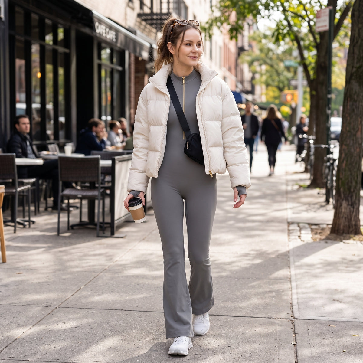 Uncia Active Half Zip Long Sleeve Flare Yoga Jumpsuit | Slim Fit Activewear Onesie for Women