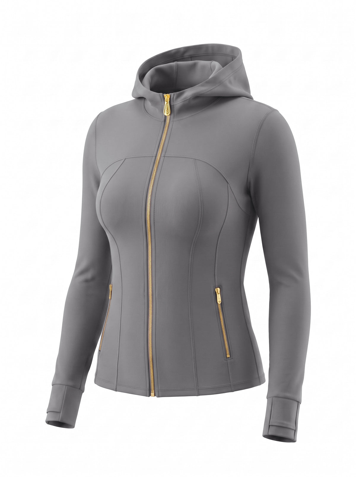 Gold‑Zipper Hood Jacket & Flare Leggings Set