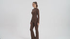 Uncia Active Half Zip Long Sleeve Flare Yoga Jumpsuit | Slim Fit Activewear Onesie for Women
