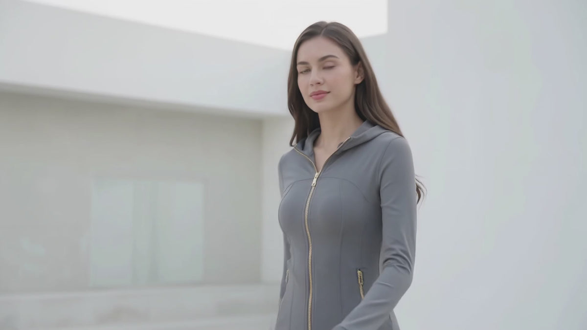 Uncia Active Women's Hooded Gold Zip Jacket | Slim Fit Workout Coat