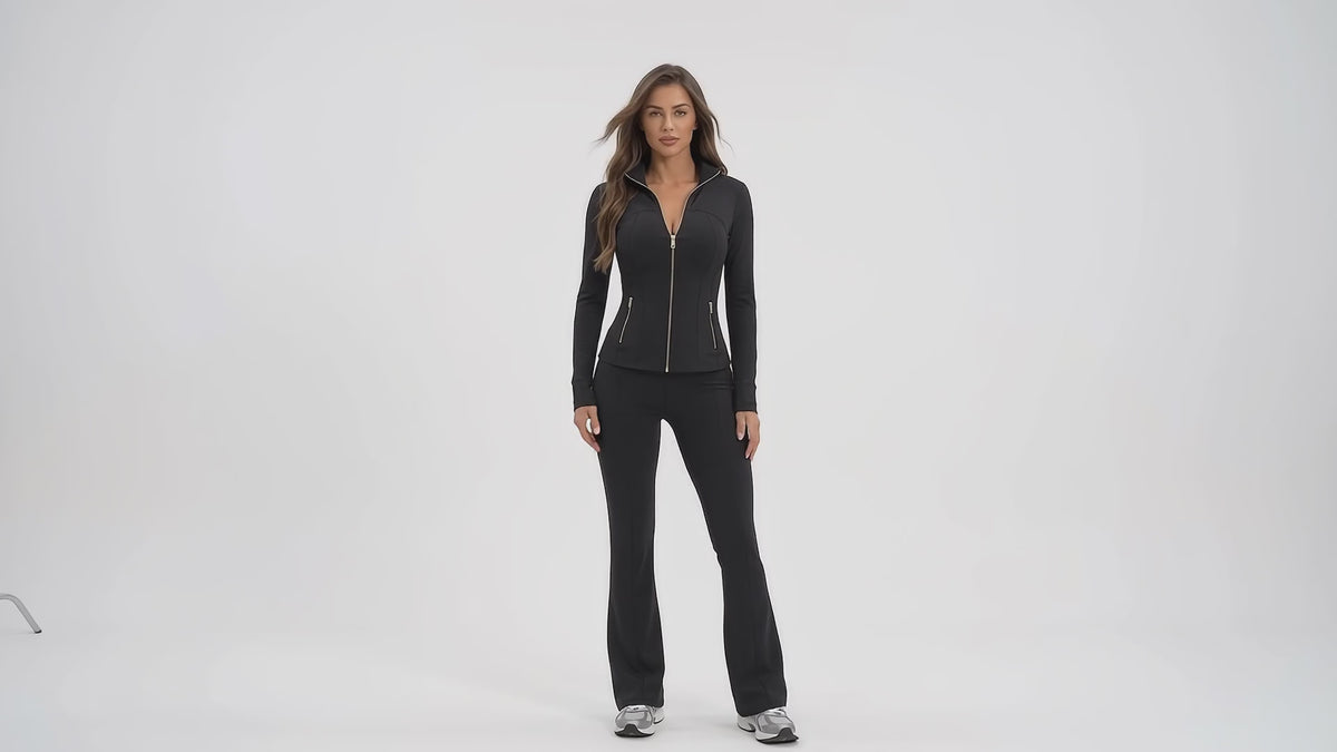 Uncia Active Women's Hooded Gold Zip Set | Flare Leggings & Hooded Jacket