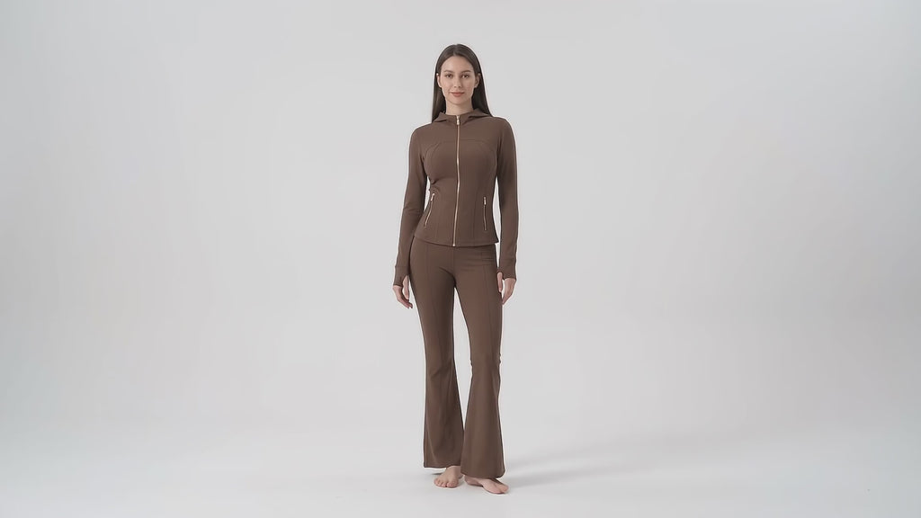 Uncia Active Women's 2 Piece Workout Set | Hooded Zip Jacket & Flare Leggings
