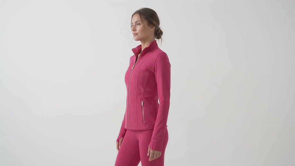 Uncia Active Women's Stand Collar Zip Up Jacket | Gold Zipper Slim Fit Coat
