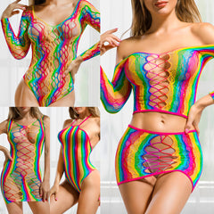 Rainbow Bodystocking Fishnet Lingerie