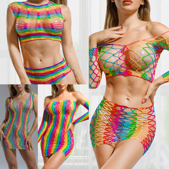 Rainbow Bodystocking Fishnet Lingerie