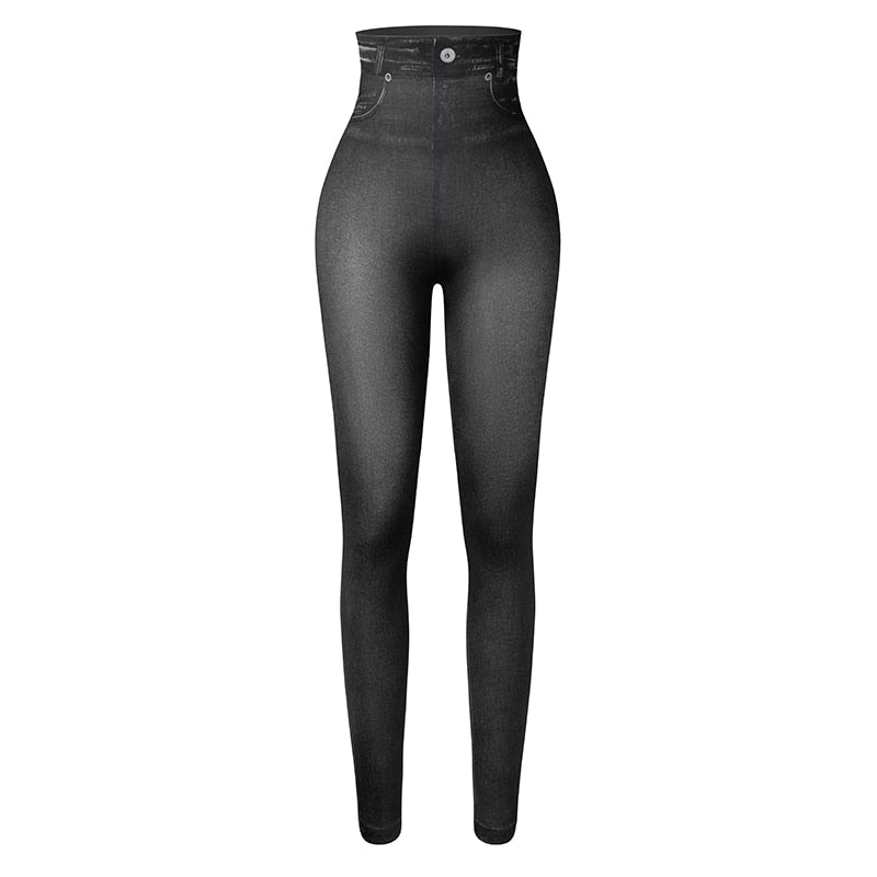 Push Up Seamless High Waist Denim Print Leggings Autumn and Winter Elastic Denim Pants Skinny