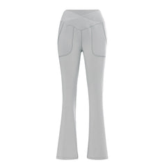 Crossover Split Pants Yoga Pants Elastic High Waist Full Length Flare Pants with Pockets